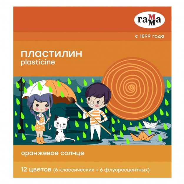 Plastilin Gamma Oranjevoe solntse, 12 rang (6 klassik va 6 floresan)