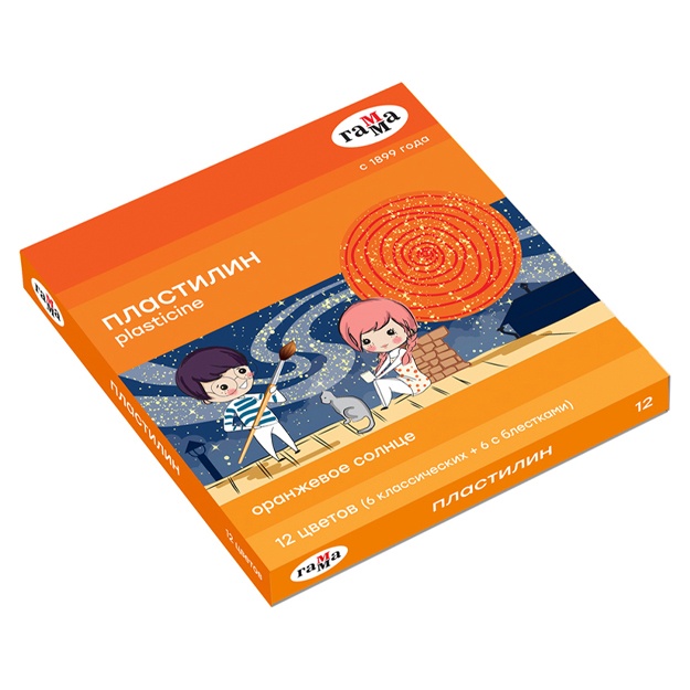 Plastilin Gamma Oranjevoe solntse, 12 rang (6 klassik va 6 yaltiroq)