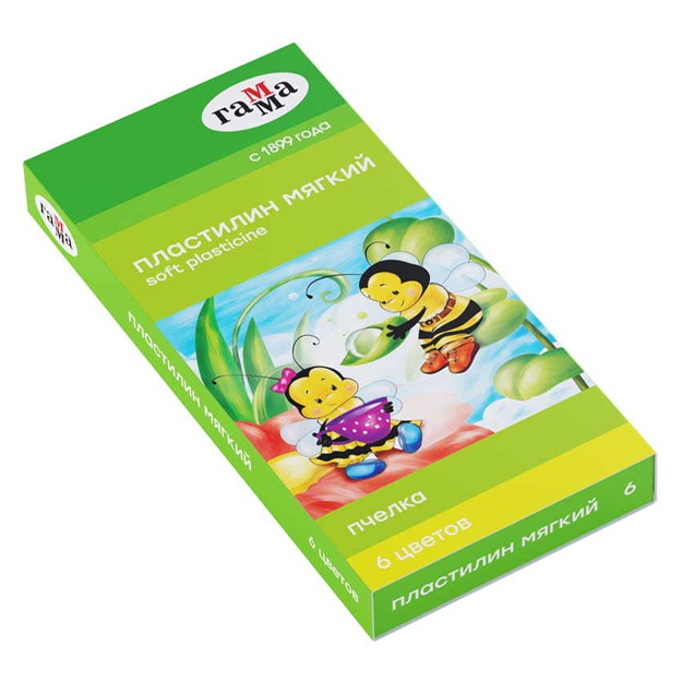 Plastilin Gamma Pchelka, 6 rang, mum, stask bilan, karton, evro ilgich