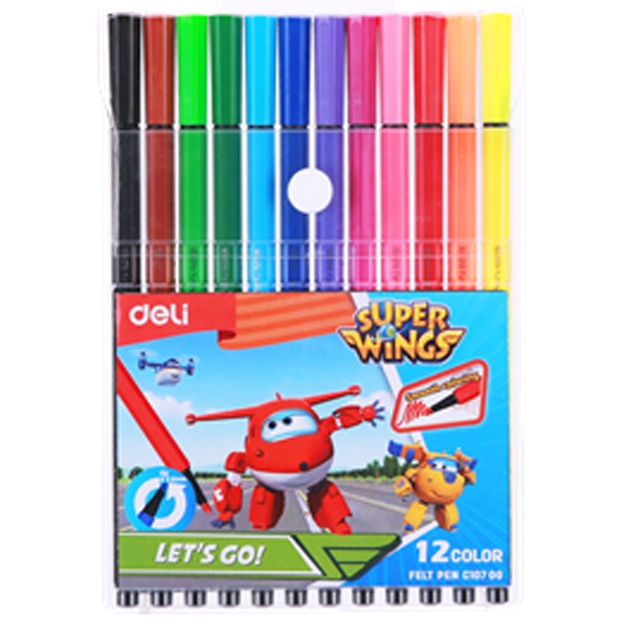 Deli Super Wings markerlari 12 xil rangli (EC10700)