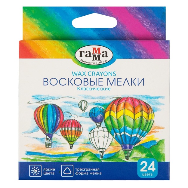 Восковые мелки Гамма "Классические", 24цв., трехгранные, картонная упаковка