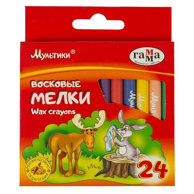 Mumli qalamlar Gamma «Multfilmlar», dumaloq, karton quti 24 rangli