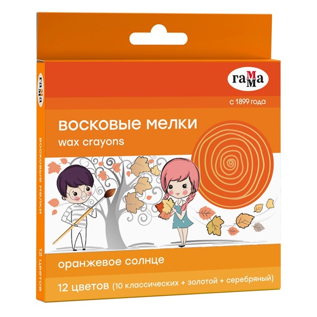 Mumli qalamlar Gamma "Oranjevoe solntse" 12 rang, (marvarid va klassik), yumaloq, karton paket