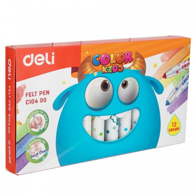 Deli Color Kids Jumbo markerlari 12 xil rangli (EC10400)