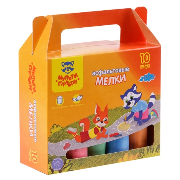 Multi-Pulti asfalt uchun rangli bo‘rlar, 10 dona, 5 rang, yumaloq, karton quti
