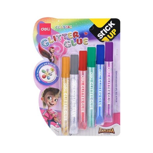 Deli клей с блестками 6цв (71101) 6 шт