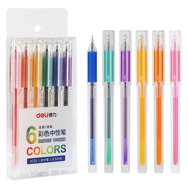 Gel ruchka to‘plami Deli A125, 0,5 mm, 6 dona