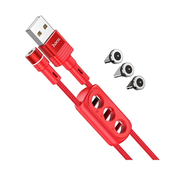 Магнитный кабель Hoco U98 3-в-1 для Lightning Micro USB Type-C Красный