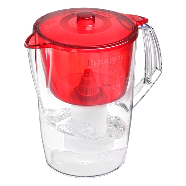 Suvni tozalash uchun filtrli ko‘za Barer Layt 3,6 l qizil