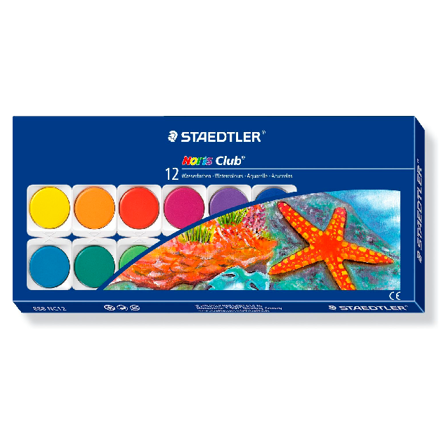 АКВАРЕЛЬ КРАСКА STAEDTLER NORIS CLUB, 12 ЦВЕТОВ С КИСТЬЮ
