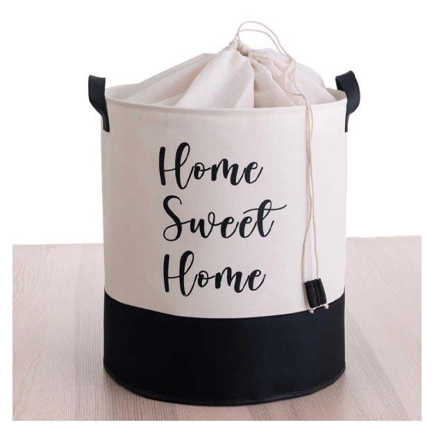 Кожаная корзина для белья Rope Home Six Белый/черный