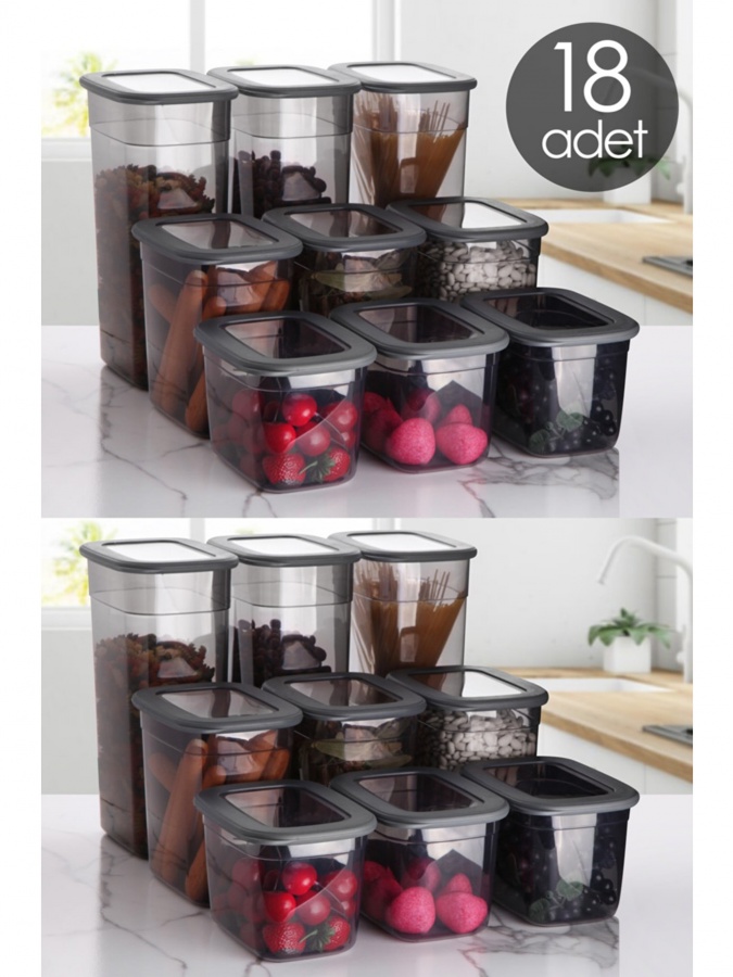 Kitchen Life 18 uzunlikdagi to‘rtburchaklar saqlash idishi to‘plami - 6x (3,2L - 2L - 1,3L) Organizer MCH08511