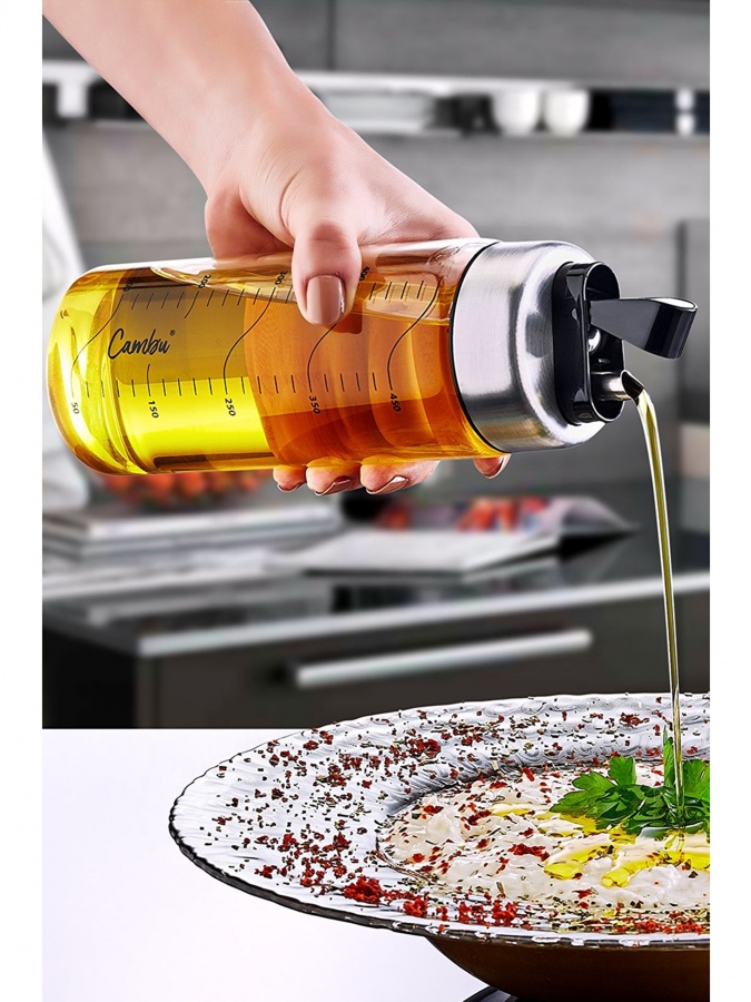 Kitchen Life, 2 dona, avtomatik ochiladigan qopqoqli 500 ml Tiktak shisha yog‘ idishi MCh0844