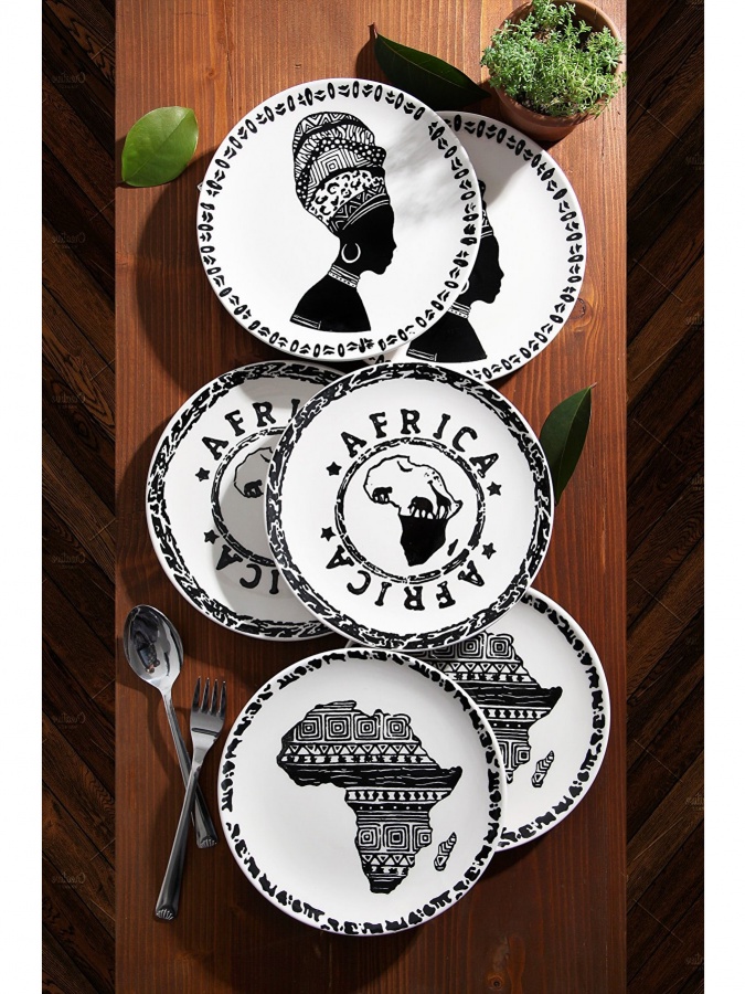 Kitchen Life 6 ta Afrika qo‘lda ishlangan maxsus dizaynli qandolat likopchalari to‘plami 21 sm MCh02320