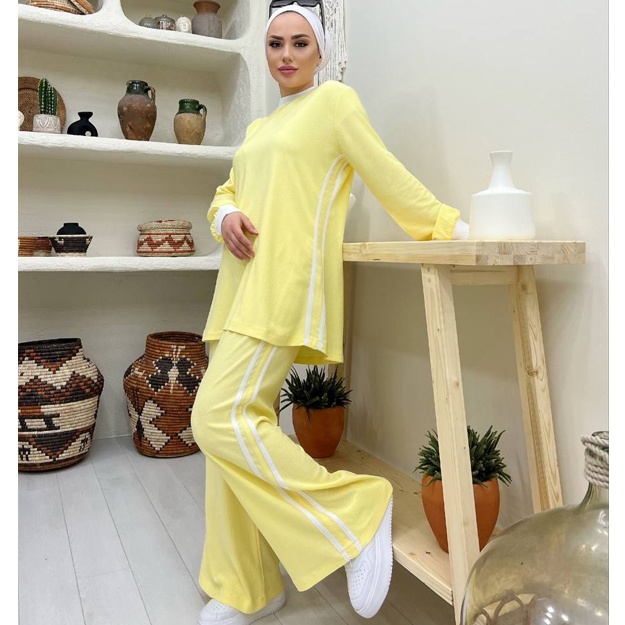 Ikki qismli kostyum ayollar uchun sariq 084 42turk