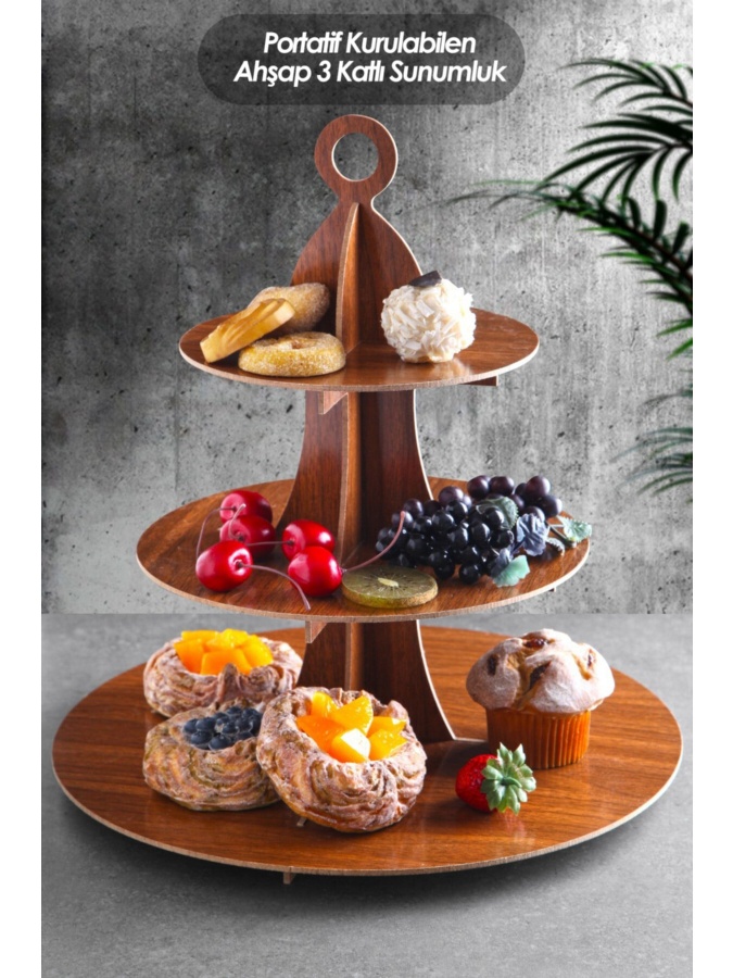 Yog‘ochdan yasalgan 3 qavatli MDF taqdimot stendi MCH08556