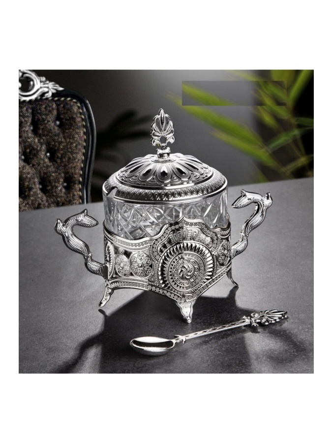 Kitchen Life Lux Zamak qo‘lda ishlangan kumush shisha shakar kosasi MCH08570