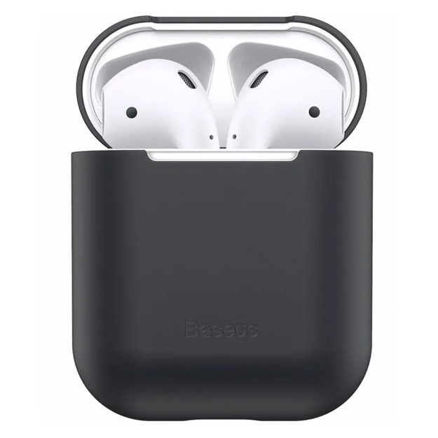 Chehol uchun Apple AirPods 1/2 Baseus Ultrathin Series Silica Gel Qora