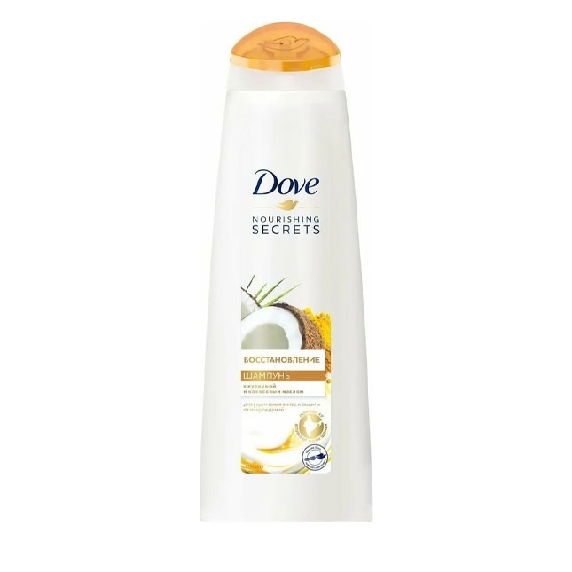 Dove sochlar uchun Shampun zerdeçal va hindiston yong‘og‘i yog‘i bilan tiklash 400ml Turkiya