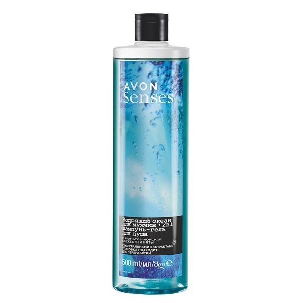 Avon Senses"Tetiklantiruvchi okean" 2-tasi 1da Shampun va Dush Geli 500 ml (M) original