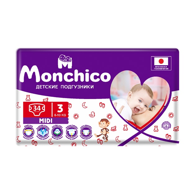 Bolalar tagliklari Monchico Midi 34 dona
