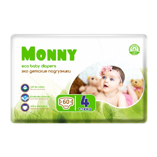 Детские подгузники Monny 4 60 шт