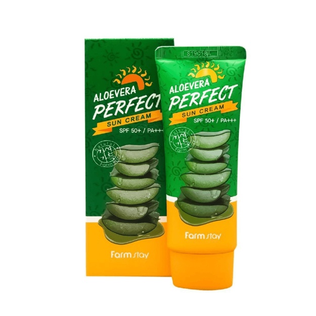 Aloe bilan yuz va tana uchun quyoshdan himoya qiluvchi krem Farmstay Aloevera Perfect Sun Cream SPF50+/PA+++,70g