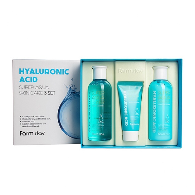 Набор 3 средств с гиалуроновой кислотой FARM STAY Hyaluronic Acid Super Aqua Skin Care 3 Set