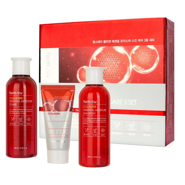 Yuz uchun kollagen namlantiruvchi to‘plami Farm stay Collagen Essential Moisture Skin Care 3 set