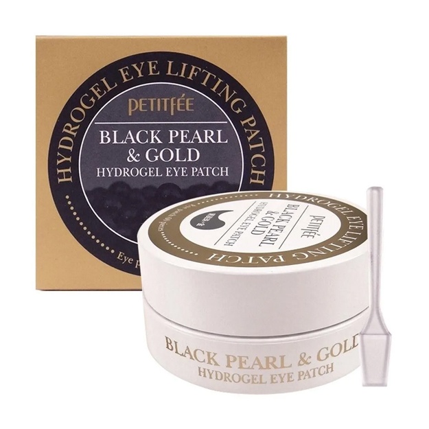 Ko‘z atrofidagi terini qora marvarid va oltin bilan ko‘tarish uchun gidrogel ko‘z patchilari Petitfee Black Pearl & Gold Eye Patch 60 dona