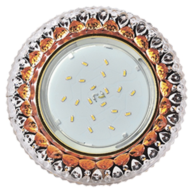 Светильник Ecola GX53 H4 LD7009 встр. искристый с подсветкой Кристалл Прозрачный и Янтарь Золото [FO53GCEFB]