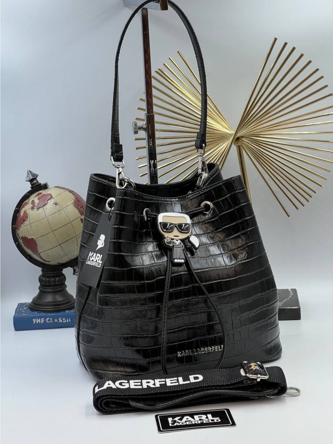 Sifatli charm ayollar sumkasi\KARL LAGERFELD\ ART-OL6532 naqshli qora