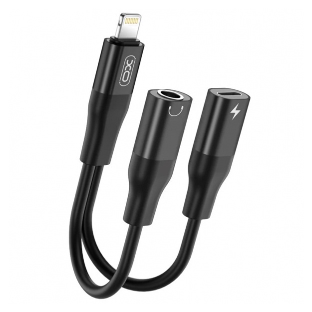 Adapter XO NB181B Lightning dan Lightning + AUX 3,5 mm qora