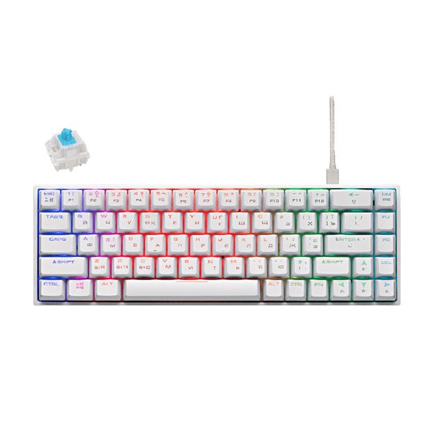 O‘yin klaviaturasi 2E Gaming Keyboard KG380 RGB 68key Gateron Blue Switch Ukr Oq (2E-KG380UWT-BL)