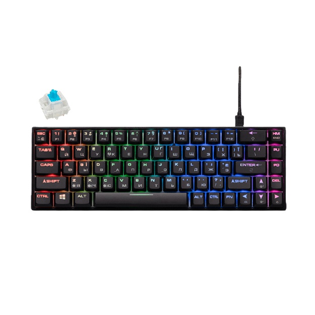 Клавиатура игровая 2E Gaming Keyboard KG380 RGB 68key Gateron Blue Switch Ukr Чёрный (2E-KG380UBK-BL)