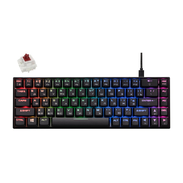 O‘yin klaviaturasi 2E Gaming Keyboard KG380 RGB 68key Gateron Brown Switch BT/USB Ukr Qora (2E-KG380UBK-BR)