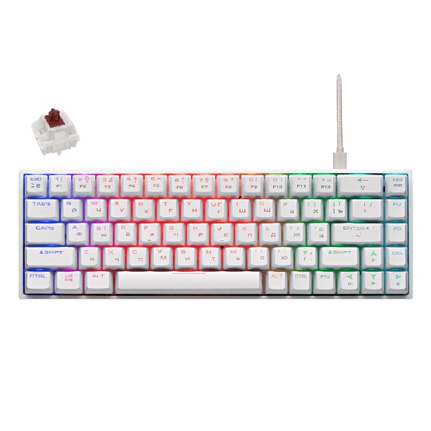 O‘yin klaviaturasi 2E GAMING KG370 RGB 68key Gateron Brown Switch USB Ukr Oq 2E-KG370UWT-BR)