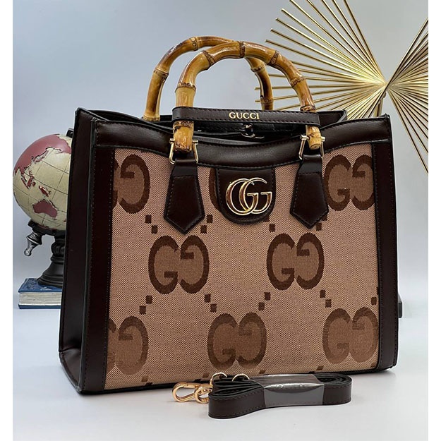Женская Сумка GUCCİ DİANA BAMBU SAP ART OL77323 чёрно-бежевый