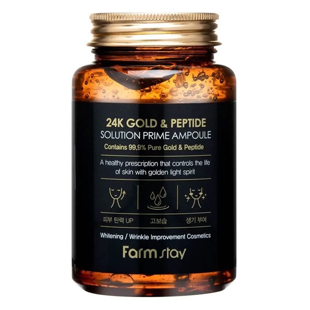 Многофункциональная ампульная сыворотка с золотом и пептидами Farm Stay 24K Gold&Peptide Solution Prime Ampoule 250мл