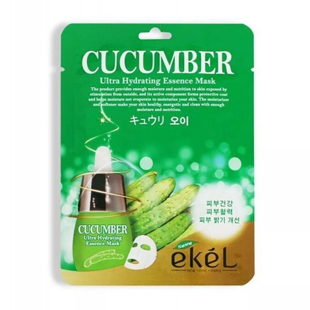 Bodring ekstraktli yuz uchun niqob Ekel Cucumber Ultra Hydrating Essence Mask, 1 dona