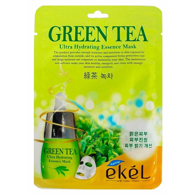 Ko‘k choy ekstrakti bilan yuz uchun niqob Ekel Green Tea Ultra Hydrating Essence Mask, 1 dona