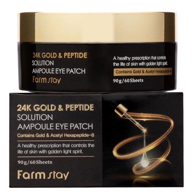 Гидрогелевые патчи для глаз с 24-х каратным золотом и пептидами Farm Stay 24K Gold&Peptide Solution Ampoule Eye Patch