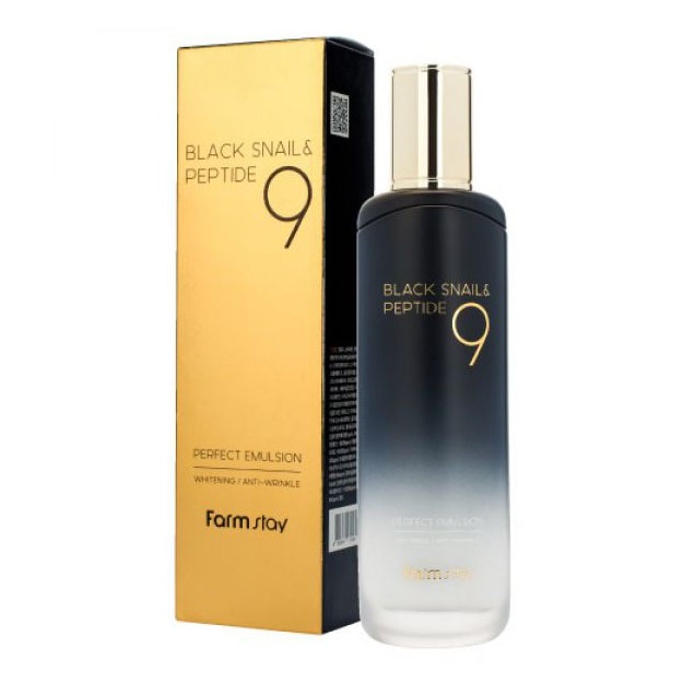 9 peptiddan iborat kompleksli qarishga qarshi emulsiya Farm Stay Black Snail & Peptide9 Perfect Emulsion, 120ml