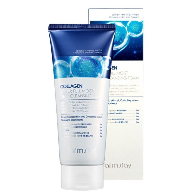 Kollagenli namlovchi tozalovchi ko‘pik Farm Stay Collagen Water Full Moist Deep Cleansing Foam 180ml