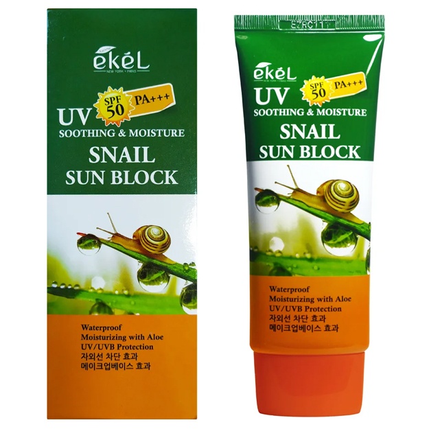 Yuz va tana uchun shillaqurt mutsinli quyoshdan himoya kremi Ekel Snail Sun Block, 70 ml