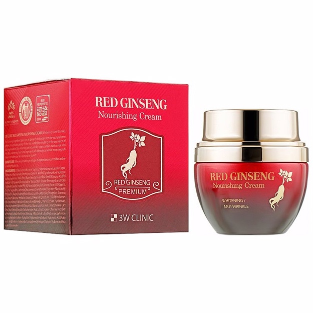 Qizil jenshenli qarishga qarshi yuz kremi 3W Clinic Red Ginseng Nourishing Cream, 55gr