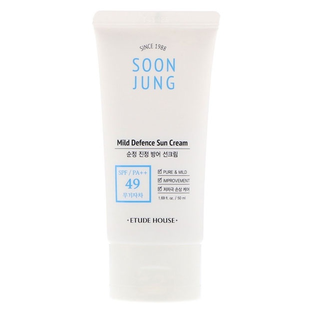 Jismoniy filtrli hipoalerjenik quyosh kremi Etude House Soon Jung Mild Defence Sun Cream, 50ml