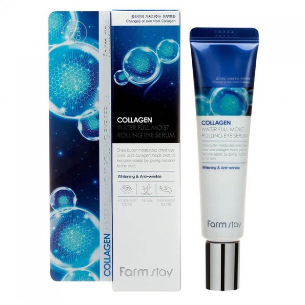 Lifting - kollagenli ko‘z atrofidagi hudud uchun sarum Farm Stay Collagen Water Full Moist Rolling Eye Serum, 25ml