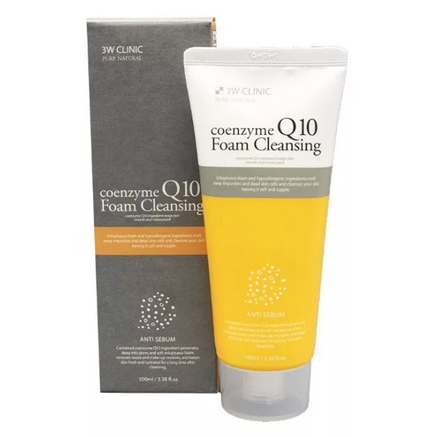 Koenzim bilan yuvish uchun ko‘pik Q10 3W Clinic Pure Natural Coenzyme Q10 Foam Cleansing, 100ml
