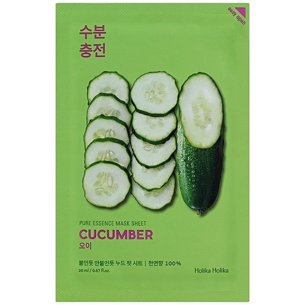 Bodring ekstrakti bilan yuz uchun choyshab niqobi Holika Holika Pure Essence Mask Sheet Cucumber, 1d